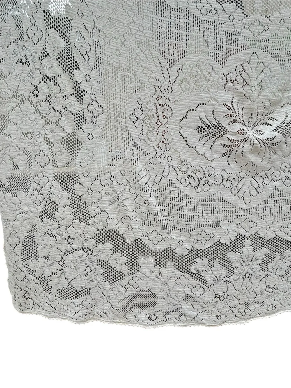 Vtg Quaker Lace Style Baroness Pattern Rectangular Tablecloth 70x52 White